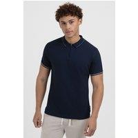 Larsson & Co Men's Textured Polo Shirt With Contrast Tipping in Navy | Size: Small