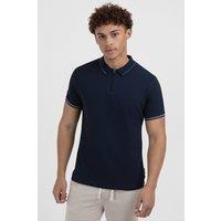 Larsson & Co Men's Textured Polo Shirt With Contrast Tipping in Navy | Size: Large