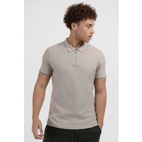 Larsson & Co Men's Textured Polo Shirt With Contrast Tipping in Stone | Size: Small