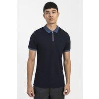 Larsson & Co Men's Contrast Rib Polo Shirt in Navy | Size: Medium
