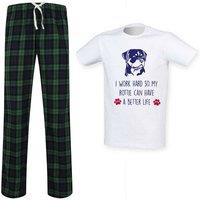 60 SECOND MAKEOVER Men's I Work Hard So My Rottie Can Have A Better Life Tartan Trouser Pyjamas in Green | Size: 2XL