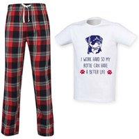 60 SECOND MAKEOVER Men's I Work Hard So My Rottie Can Have A Better Life Tartan Trouser Pyjamas in Red | Size: XL