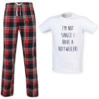 60 SECOND MAKEOVER Men's I'm Not Single I Have A Rottie Tartan Trouser Pyjamas in Red | Size: Medium