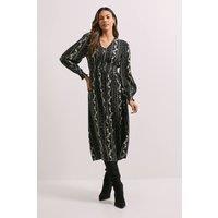 Dorothy Perkins Women's V Neck Button Front Detail Printed Midi Dress in Black | Size: 10
