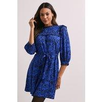 Dorothy Perkins Women's Tie Waist Yoke Frill Detail Printed Belted Mini Dress | Size: 16