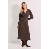 Dorothy Perkins Women's Chocolate Pinspot Shirred Waist Button Detail Printed Midi Dress | Size: 12