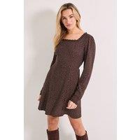Dorothy Perkins Women's Chocolate Pinspot Square Neck Lace Trim Mini Dress | Size: 12