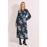 Dorothy Perkins Women's Floral Spot Frill Waist Detail Blouson Sleeve Midi Dress | Size: 14
