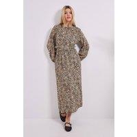Dorothy Perkins Women's Animal Frill Waist Detail Blouson Sleeve Midi Dress | Size: 18