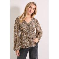 Dorothy Perkins Women's Animal Tie Front Long Sleeve Printed Blouse | Size: 8