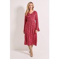 Dorothy Perkins Women's Pink Animal Frill Neck Button Front Printed Midi Dress | Size: 14