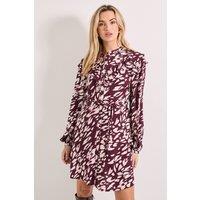 Dorothy Perkins Women's Animal Frill Yoke Belted Mini Shirt Dress | Size: 14