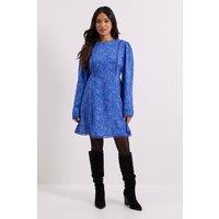 Dorothy Perkins Women's Petite Blue Animal Lace Trim Detail Tie Back Printed Mini Dress | Size: 12