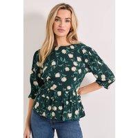 Dorothy Perkins Women's Frill Peplum Hem Printed Blouse in Black | Size: 16