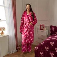 OHS Women's Bows Dressing Gown Flannel Fleece Loungewear Hooded Bathrobe in Bright Pink