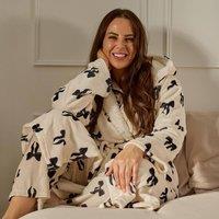 OHS Women's Bows Dressing Gown Flannel Fleece Loungewear Hooded Bathrobe in Black