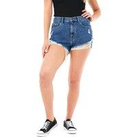Smart Living Women's Rip Hemline Distressed Denim Shorts - Casual 100% Cotton in Mid Blue | Size: 8