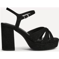 Linzi Women's Selene Black Faux Suede Wide Fit Crossover Platform Heels | Size: 7-Wide Fit