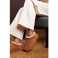 Where's That From Women's 'Saskia' Cosy Faux-Suede Fur Lined Micro Dipped Heel Boot in Tan | Size: 3