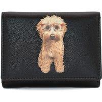 Mala leather Women's Cavapoo Cockapoo Dog Trifold RFID Leather Purse in Black