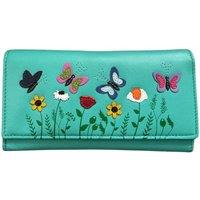 Mala leather Women's Sophia Butterflies & Flowers Soft Leather Matinee Purse in Turquoise