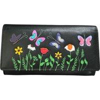 Mala leather Women's Sophia Butterflies & Flowers Soft Leather Matinee Purse in Black
