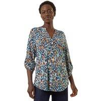 Roman Women's Spot Print Notch Neck Shirt in Navy | Size: 14