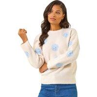 Roman Women's Scattered Flower Knit Jumper in Ivory | Size: 12