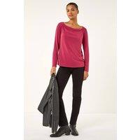 Roman Women's Cowl Neck Premium Stretch Top in Burgundy | Size: 20