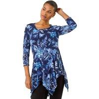 Roman Women's Floral Print Asymmetric Tunic Top in Blue | Size: 12