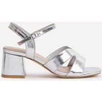 Linzi Women's Empire Wide Fit Silver Faux Leather Link Detail Block Heels | Size: 4-Wide Fit