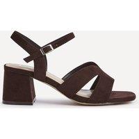 Linzi Women's Empire Wide Fit Brown Faux Suede Link Detail Block Heels | Size: 5-Wide Fit