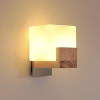 Pheashine Natural Wood Wall Lamp 17x12x18cm Glass Lampshade G9 Tri-colour Light in Brown | Size: 17 x 12 x 18 cm