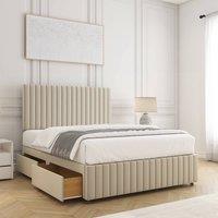 BSSPOKE Emma Divan Bed Plush Velvet 24Headboard & 2Drawers Footend Mattress in Cream | Size: King