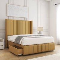 BSSPOKE Elise Plush Velvet Divan Bed 54Headboard 2Drawers Footend No Mattress in Mustard | Size: Super King