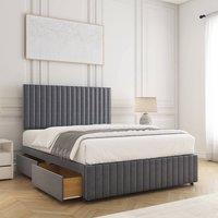 BSSPOKE Emma Divan Bed Plush Velvet 24Headboard & 2Drawers Same Side Mattress in Charcoal | Size: Small Double