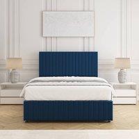 BSSPOKE Emma Divan Bed Set Plush Velvet 24 Headboard & Mattress No Drawers in Blue | Size: Super King