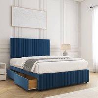 BSSPOKE Emma Divan Bed Plush Velvet 24Headboard & 2Drawers Footend Mattress in Blue | Size: Double