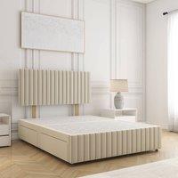 BSSPOKE Emma Divan Bed Plush Velvet 24Headboard 2Drawers Footend No Mattress in Cream | Size: Double