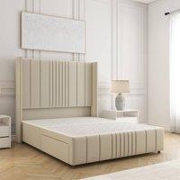 BSSPOKE Elise Divan Bed Plush Velvet 54Headboard & No Mattress No Drawers in Cream | Size: Super King