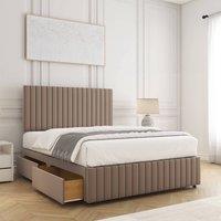 BSSPOKE Emma Plush Velvet Divan Bed Set 24 Headboard & 4 Drawers Mattress in Taupe | Size: King