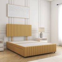 BSSPOKE Emma Divan Bed Plush Velvet 24 Headboard& No Mattress No Drawers in Mustard | Size: Small Double