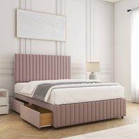 BSSPOKE Emma Plush Velvet Divan Bed Set 24 Headboard & 4 Drawers Mattress in Pink | Size: King