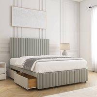 BSSPOKE Emma Plush Velvet Divan Bed Set 24 Headboard & 4 Drawers Mattress in Silver | Size: Small Double
