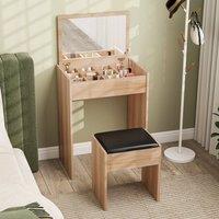 HOMCOM Dressing Table Set Padded Stool with Flip-up Mirror Multi-purpose in Natural
