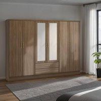 Seconique Nevada 6 Door 2 Drawer Mirrored Wardrobe in Dark Brown