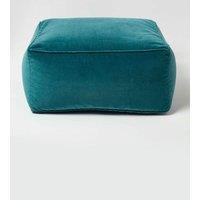 Homescapes Velvet Pouffe Bean Cube in Teal