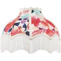 Happy Homewares Multi Coloured Vivid Floral Victorian Light Shade with White Trims | Size: 14 inches