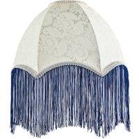 Happy Homewares Cream Floral Victorian Velvet Shade with Coloured & White Tassels in Blue | Size: 12 inches