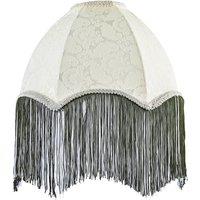 Happy Homewares Cream Floral Victorian Velvet Shade with Coloured & White Tassels in Green | Size: 12 inches